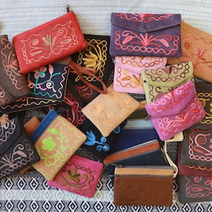 Leder Geldbörse, Reißverschluss-Beutel, Abendtasche, Crewel Stickerei Beutel, ethnischer Vintage-Stil Boho Beutel, Schmuckbeutel