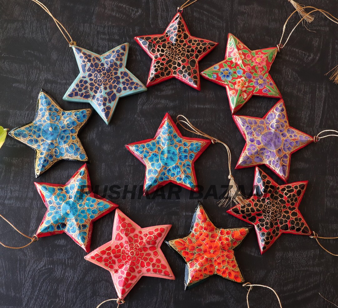 Star Christmas Tree Ornament, Handmade Paper Mache Star Ornament