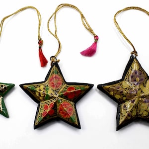 2 Hand Painted Kashmir Paper Mache Stars Christmas Decorations Home Decor Gift