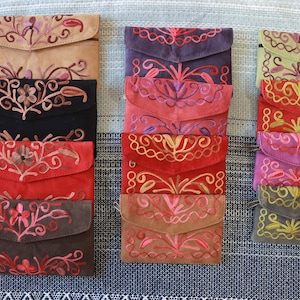 Leder Geldbörse, Reißverschluss-Beutel, Abendtasche, Crewel Stickerei Beutel, ethnischer Vintage-Stil Boho Beutel, Schmuckbeutel