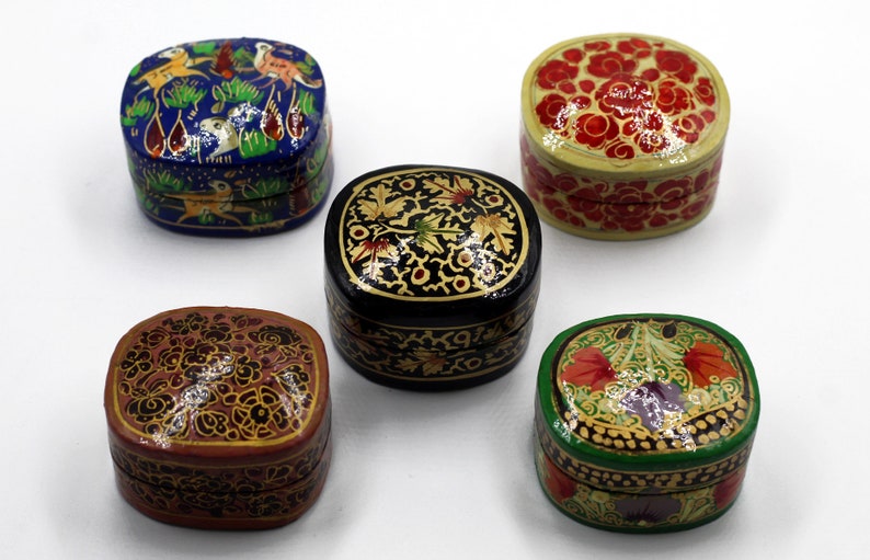 Vintage Kashmiri Trinket Box Paper Mache Eco Friendly Floral Box Ring Round Jewelry Box, Ring Box, Jewelry Gift Box, Diwali Gift, Christmas image 6