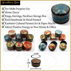 Vintage Kashmiri Trinket Box Paper Mache Eco Friendly Floral Box Ring Round Jewelry Box, Ring Box, Jewelry Gift Box, Diwali Gift, Christmas image 2