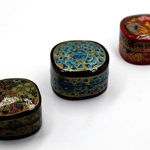 Vintage Kashmiri Trinket Box Paper Mache Eco Friendly Floral Box Ring Round Jewelry Box, Ring Box, Jewelry Gift Box, Diwali Gift, Christmas image 3