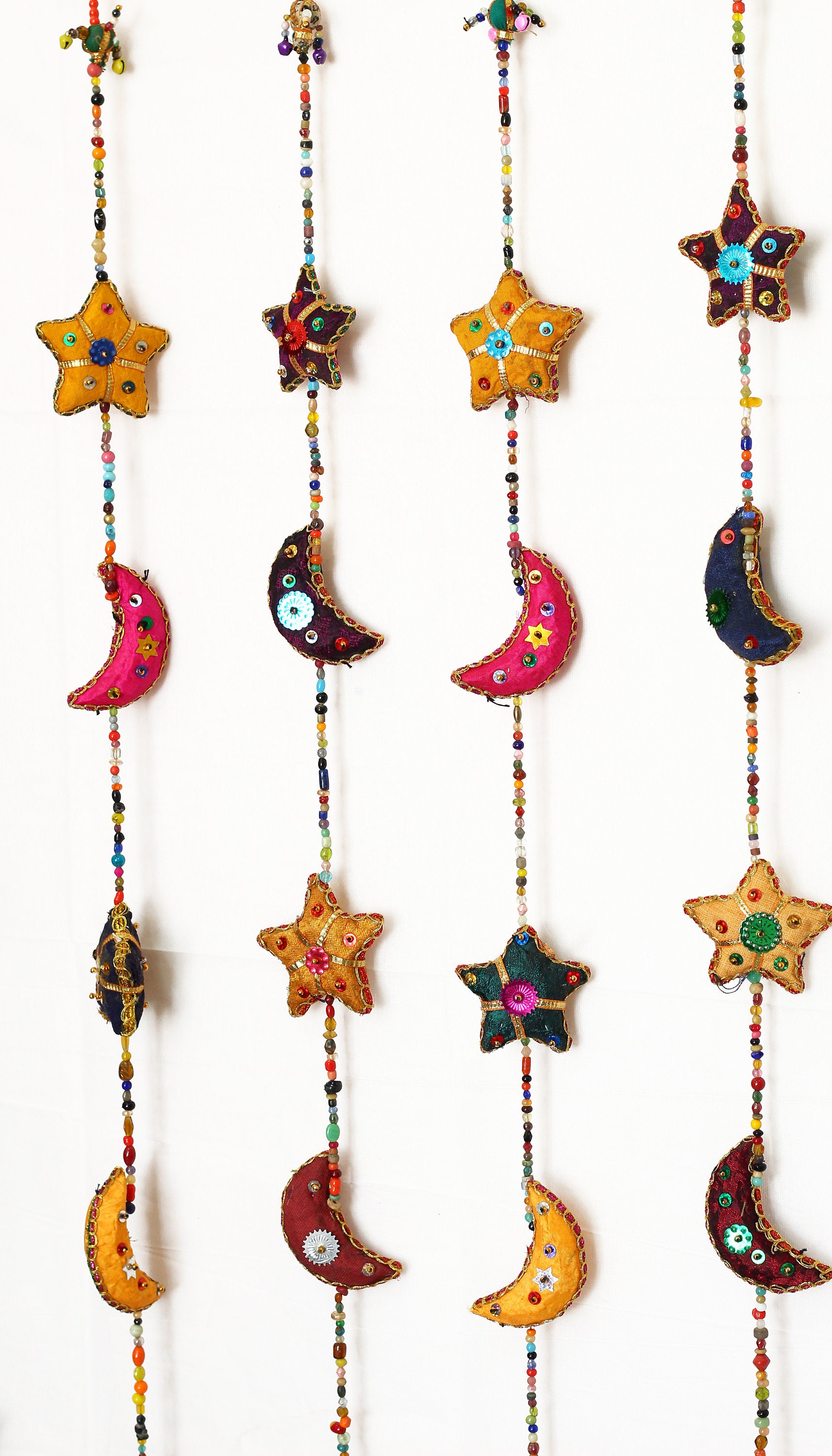 Colgante indio de estrella y luna para pared, decoración de puerta, colgante de pared indio, regalo para el hogar, colgante ecológico, adornos de cuerda bohemios.