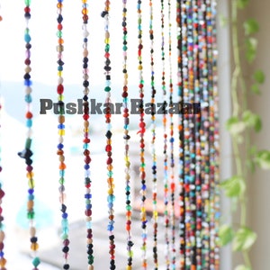 Bohemian Hippy Beaded Curtain for Doorways Multicolour Glass Beads Stands Strings Boho Home Decor Ornaments