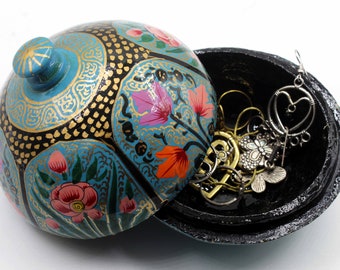 Decor Hand Painted Jewelry Box, Handicraft Jewelry Organizer Box, Gift For Her, Paper Mache Small Trinket Box, Jewelry Storage Box