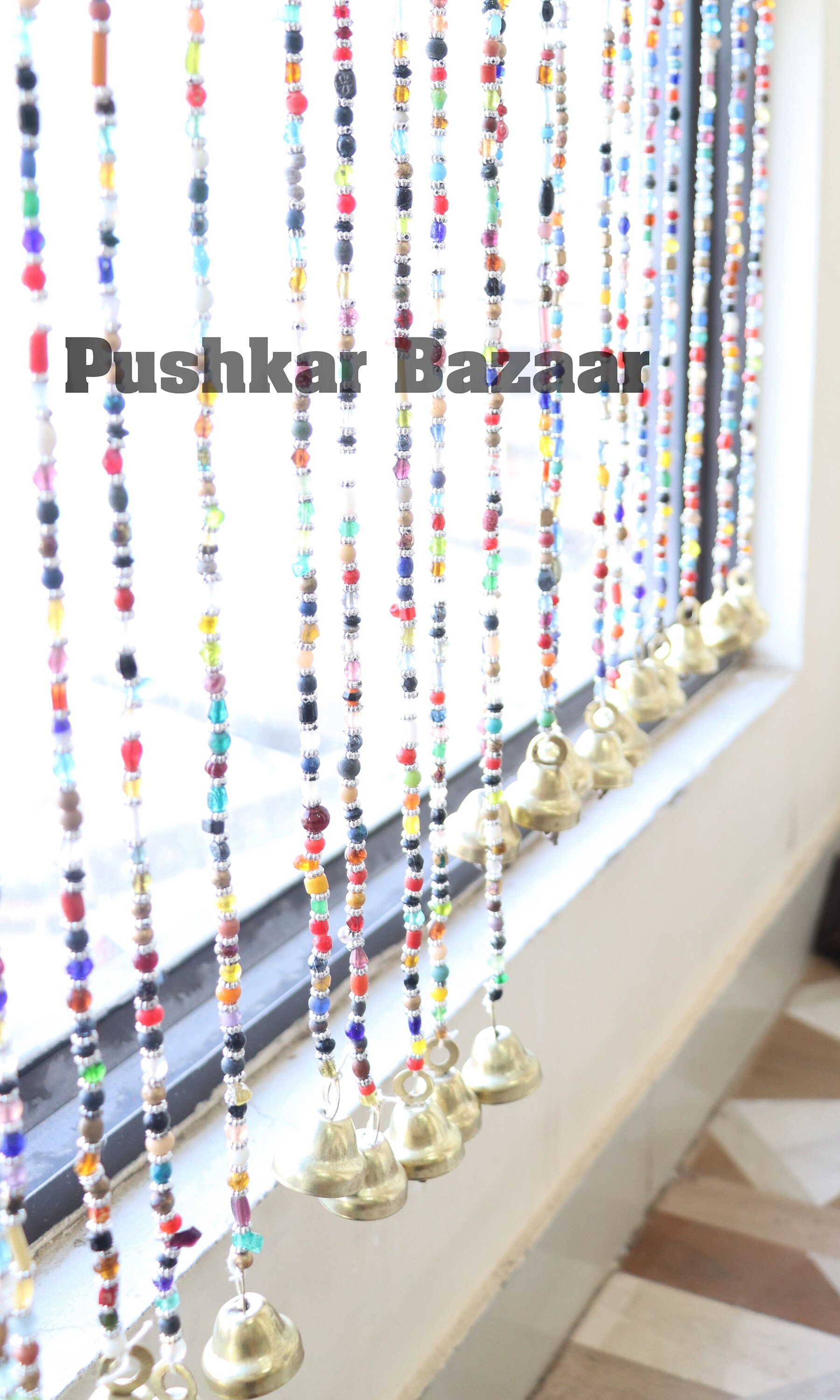Bohemian Hippy Beaded Curtain for Doorways Multicolour Glass Beads