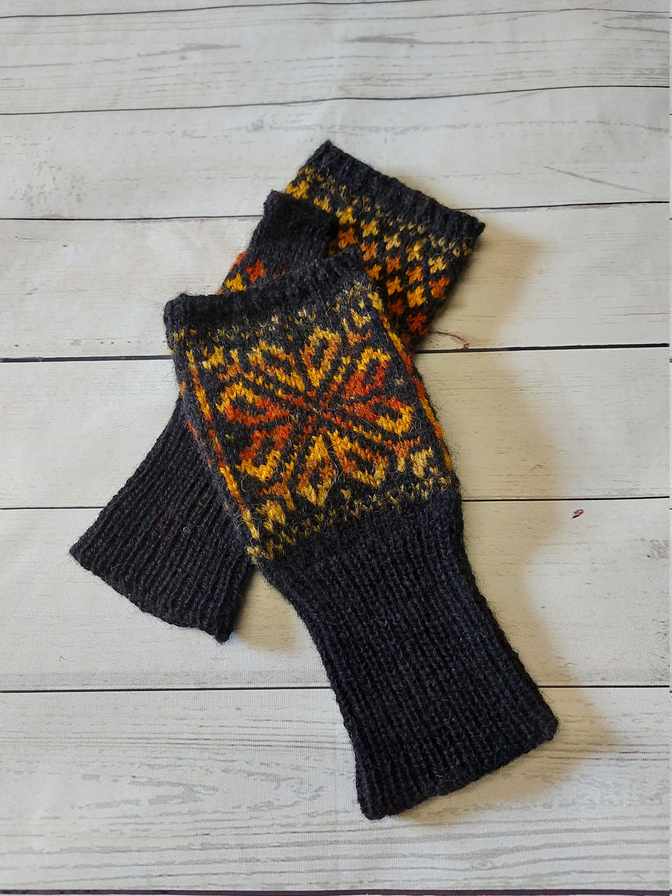 Ladies handknitted fair isle fingerless gloves Etsy