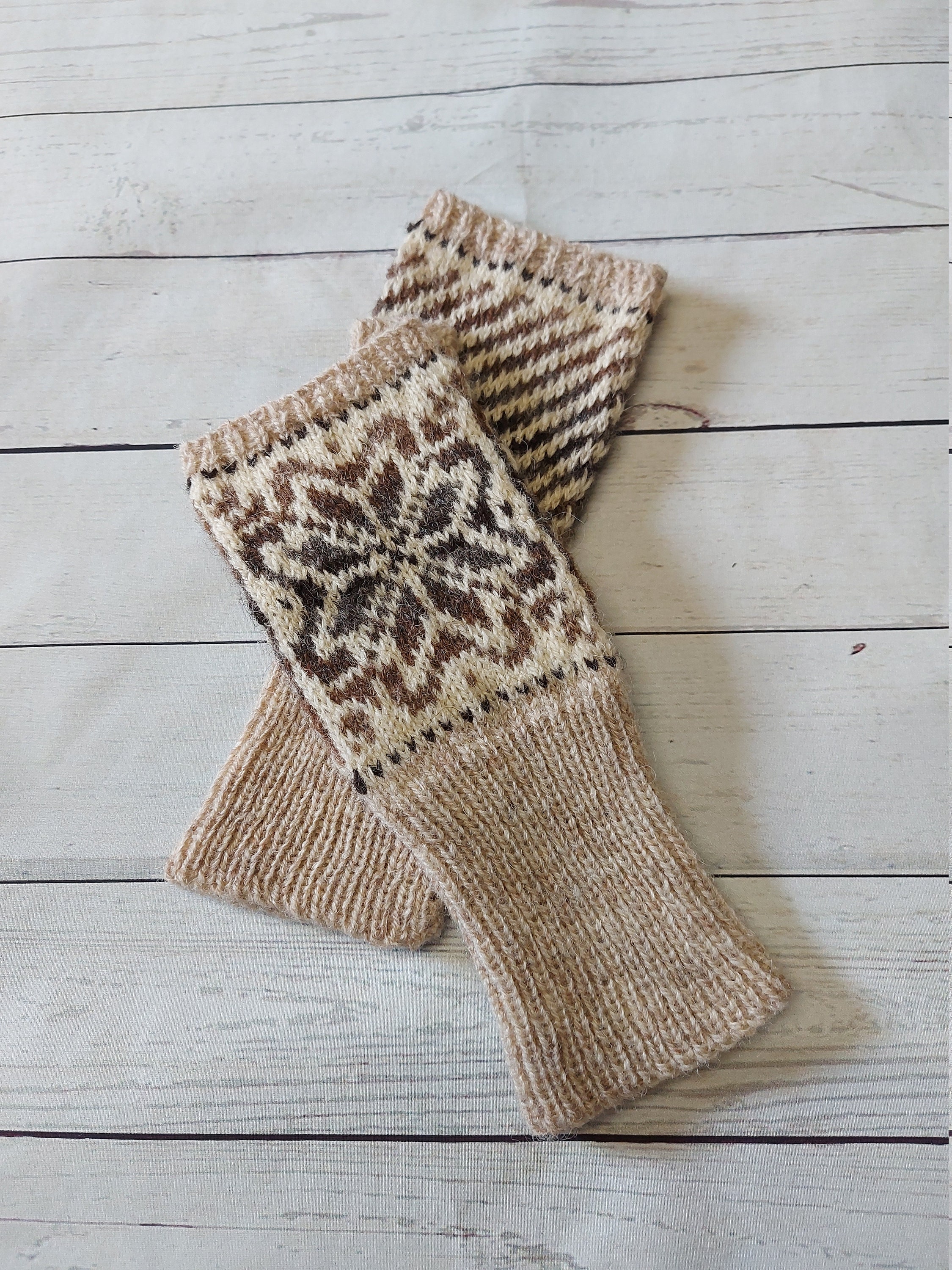 Ladies handknitted fair isle fingerless gloves Etsy