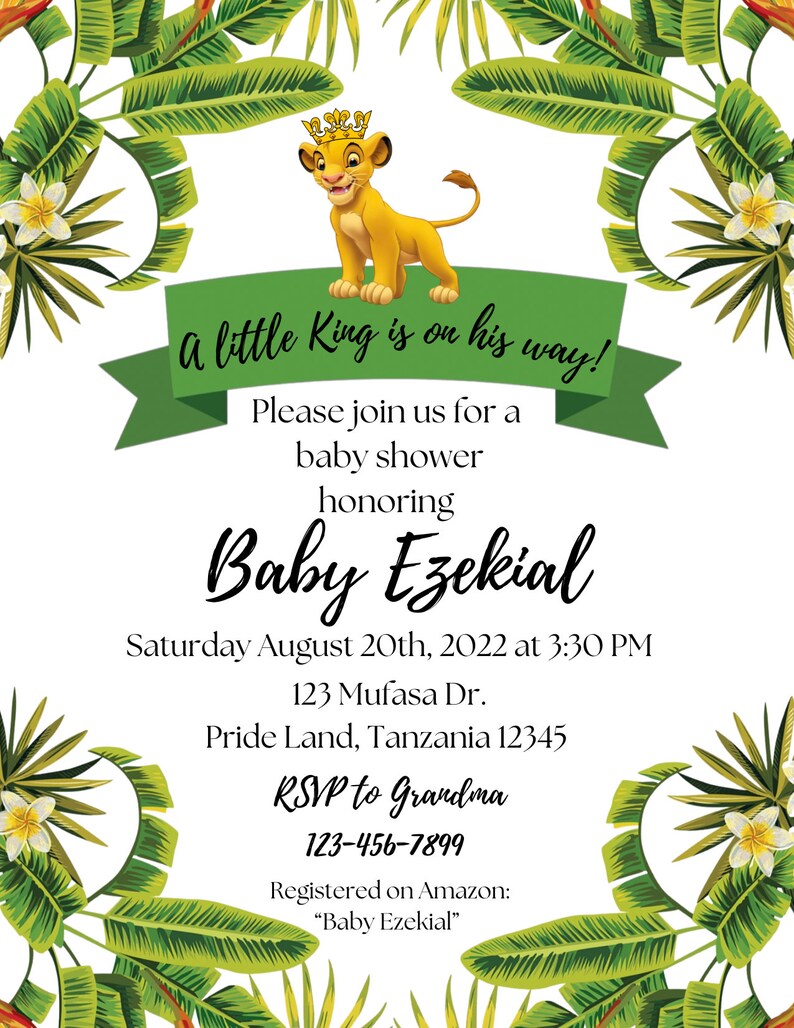 Lion King Baby Shower Invite | Boy Baby Shower Digital Invite Template ...