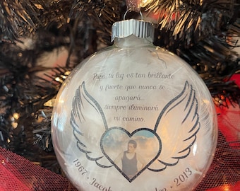 Custom Memorial Ornament | Personalized Gift | Glass Ornaments | Esferas de Recuerdo | Esferas Personalizadas | Christmas Tree Ornaments |