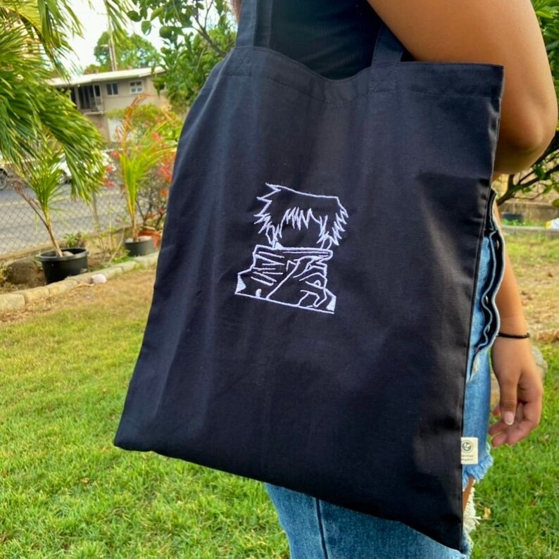 Gojo Satoru Tote Bag Jujutsu Kaisen Anime Black Embroidered Etsy