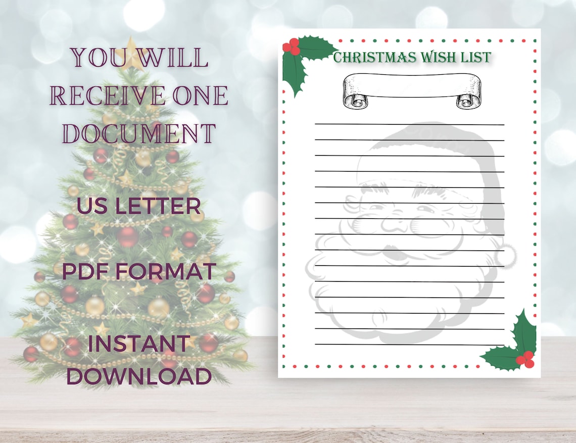 Christmas Wish List PDF Printable Vintage Santa Claus Wish List Etsy