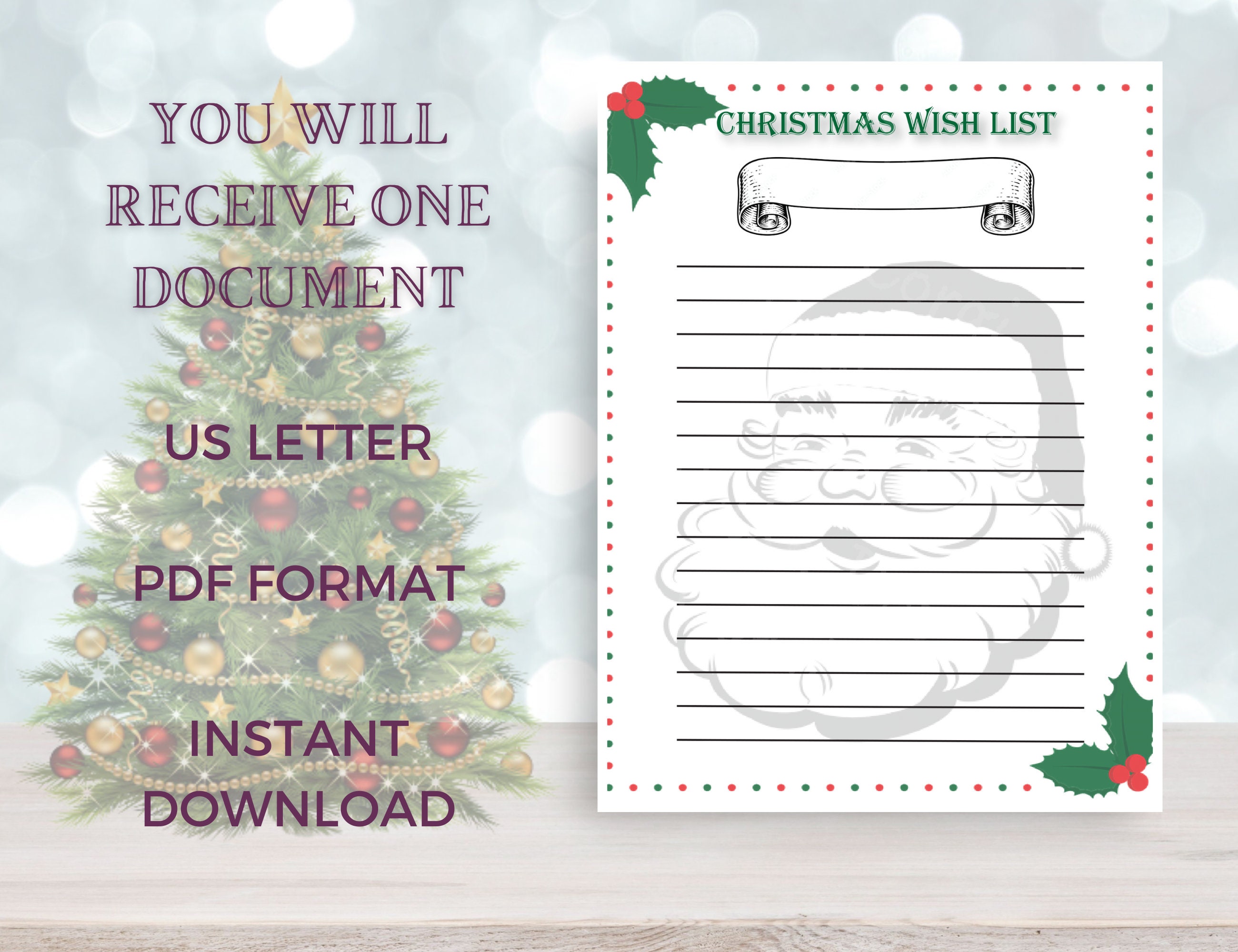 Christmas Wish List PDF Printable Vintage Santa Claus Wish List - Etsy