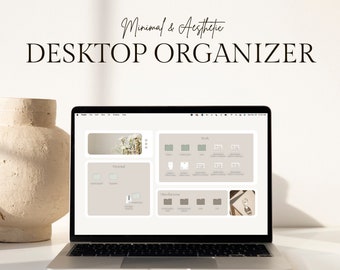 Minimalist Desktop Organizer Wallpaper, Aesthetic Folder Icons (PNG Digital Download)