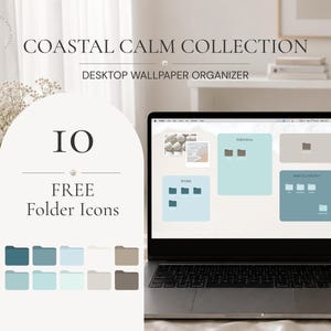 Coastal Desktop Wallpaper Organizer: Beach Theme, Folder Icons (Digital Download)