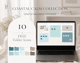 Organizador de fondos de pantalla costeros para escritorio: Tema de playa, iconos de carpeta (descarga digital)