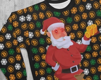 Bitcoin Ugly Christmas Sweater | Adult Unisex  | Santa Claus BTC Money Bag Crypto Currency Merch | Unique Gift for Cryptocurrency Trader