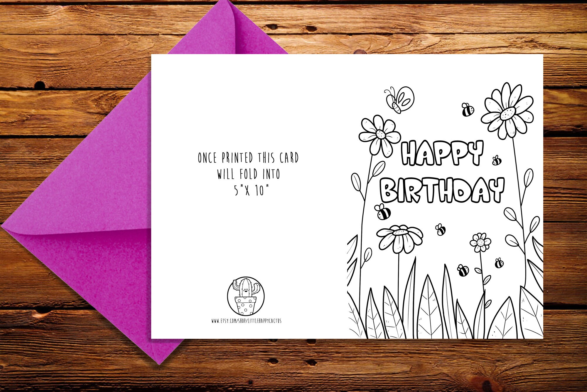 Happy Birthday Coloring Card, Printable Floral Birthday Card, Coloring ...