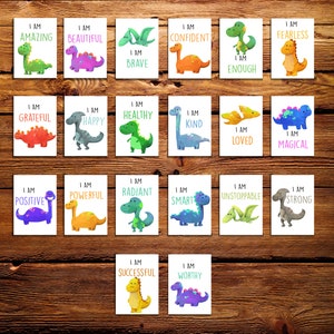 Druckbare positive Affirmationskarten für Kinder, Motivationskarten, positives Zitat, positive Affirmationskarten für Dinosaurier, Sofortiger Download