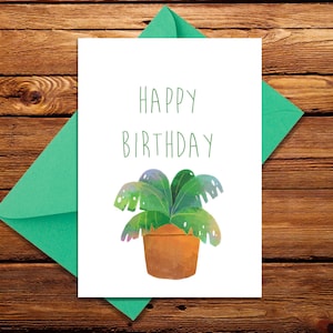 Cartão de aniversário para impressão, cartão de aniversário de planta, cartão de feliz aniversário de planta para impressão, cartão de amante de plantas, cartão de aniversário para impressão para ela