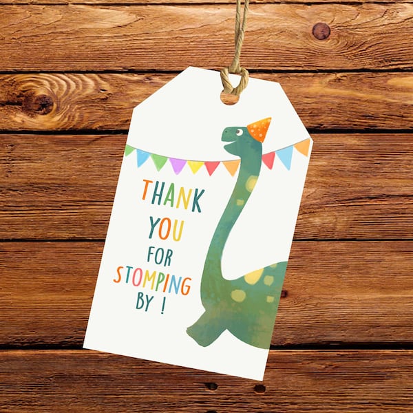 Thank you for Stomping by tag, Printable thank you tag, Printable Birthday tag, Dino party tag, Dino birthday, Printable Dino tag