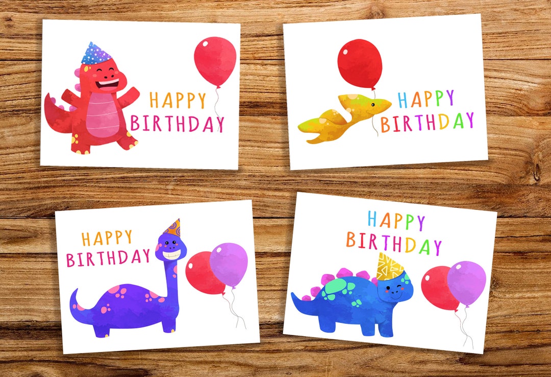 Printable Dinosaur Birthday Cards for Kids, Instant Download, Birthday ...