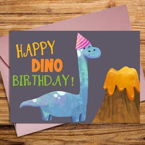 Printable birthday card, Happy Birthday Card, Printable Card. Happy Dino Birthday, Dinosaur birthday card, Printable Card for Kids