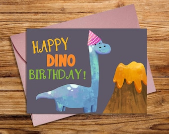 Printable birthday card, Happy Birthday Card, Printable Card. Happy Dino Birthday, Dinosaur birthday card, Printable Card for Kids