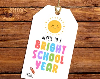 Here's to a bright school year tag, Printable back to school tag, Printable tag, School gift tag, Instant download, printable tag