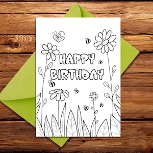 Alles Gute zum Geburtstag Färbung Karte, druckbare Blumen Geburtstagskarte, Färbung Grußkarte, druckbare Färbung Karte, alles Gute zum Geburtstagkarte