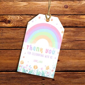 EDITABLE Rainbow Favor Tag, Printable Floral Birthday Thank You Tags ...