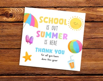 PRINTABLE School is out Tag, Summer Gift tag, Printable Tag, cookie tag, Appreciation Tag, Printable Teacher Tag, Last Day of School