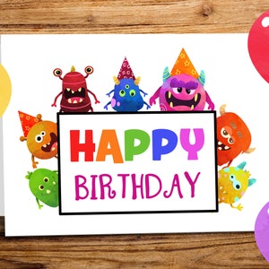 Cartão de aniversário de monstro imprimível, cartão de aniversário infantil, tenha um aniversário de monstro, cartão de feliz aniversário, cartão infantil impresso, cartão para crianças