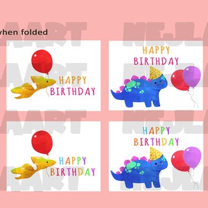 Printable Dinosaur Birthday Cards for Kids, Instant Download, Birthday ...