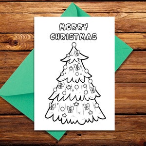 Merry Christmas coloring card, Printable coloring card, Christmas coloring card, Holiday coloring card, Merry Christmas, Christmas tree