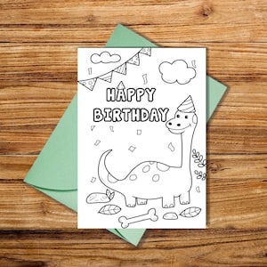Happy Birthday Coloring Card, printable Dinosaur birthday Card, Coloring Greeting Card, printable Coloring Card, Happy Birthday Card
