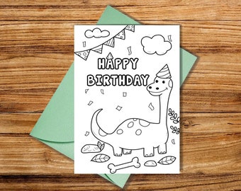 Happy Birthday Coloring Card, printable Dinosaur birthday Card, Coloring Greeting Card, printable Coloring Card, Happy Birthday Card