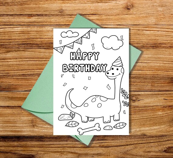Happy Birthday Coloring Card Printable Dinosaur Birthday | Etsy