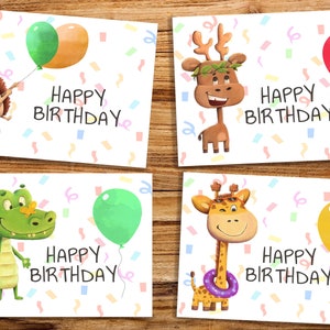 Tarjetas de cumpleaños de animales imprimibles para niños, Descarga instantánea, Recortes de tarjetas de cumpleaños, Tarjetas de fiesta de animales, Tarjeta de animales, tarjeta imprimible