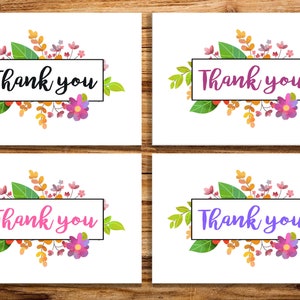 Tarjeta de agradecimiento floral imprimible, tarjeta doblada, tarjeta de agradecimiento, agradecimiento digital, tarjetas imprimibles, tarjeta digital