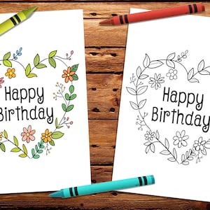 Alles Gute zum Geburtstag druckbare Karte, Färbung Geburtstagskarte, Blumenherz Geburtstagskarte, färbbare Geburtstagskarte, Geburtstagskarte für ihn