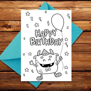 Alles Gute zum Geburtstag Malkarte, druckbare Monster Geburtstagskarte, Grußkarte Digital, druckbare Malkarte, Monster Geburtstag Malkarte