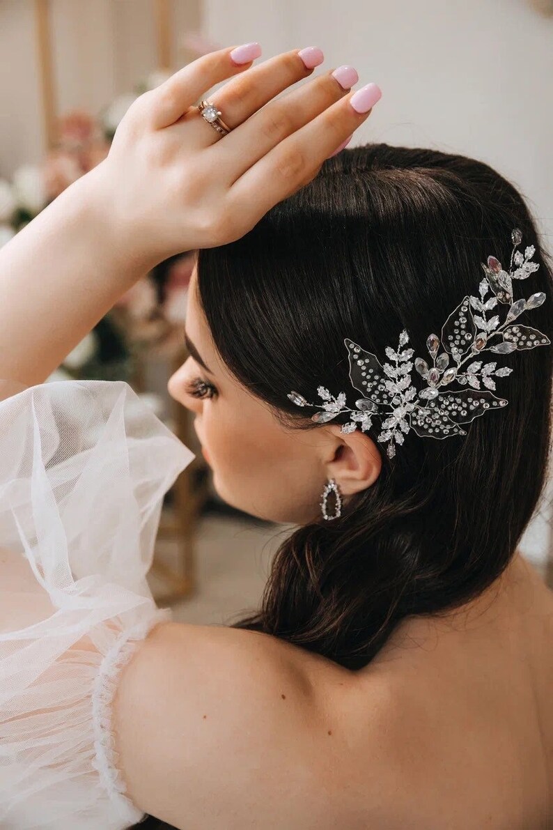 Bridal hair piece, Bridal hair vine, Rhinestone hair comb, Wedding hair vine, Bridal head piece, Side hair comb, Hair vine, Flower hair comb image 1