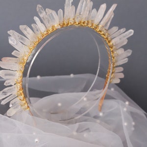 Quartz crown, Crystal tiara, Raw crystal, Quartz crystal crown, Quartz halo crown, Birthday tiara, Crystal crown, Crown halo image 10