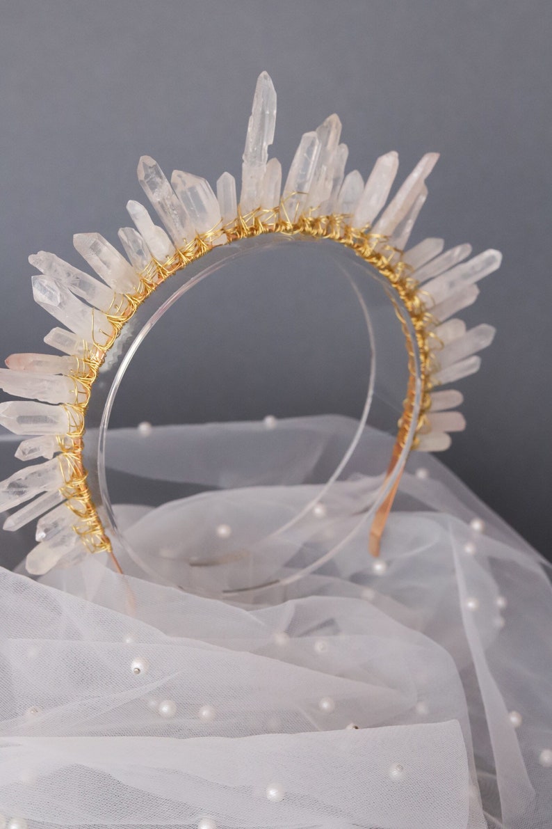 Quartz crown, Crystal tiara, Raw crystal, Quartz crystal crown, Quartz halo crown, Birthday tiara, Crystal crown, Crown halo image 10