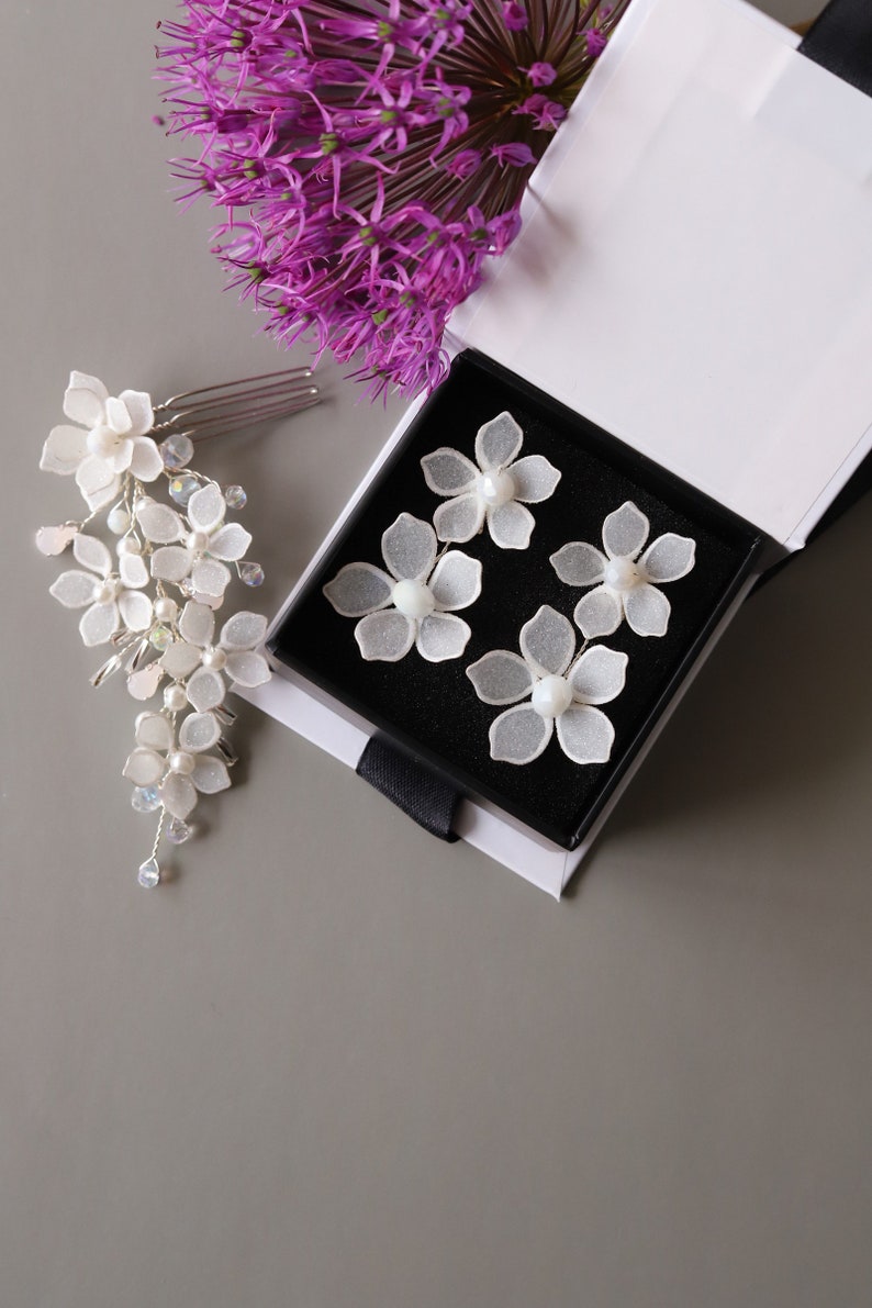 Floral Earrings Floral Pearl Wedding Earrings Resin Flower - Etsy