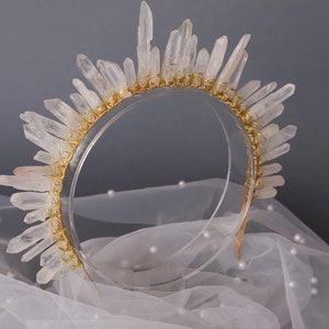 Quartz crown, Crystal tiara, Raw crystal, Quartz crystal crown, Quartz halo crown, Birthday tiara, Crystal crown, Crown halo image 7