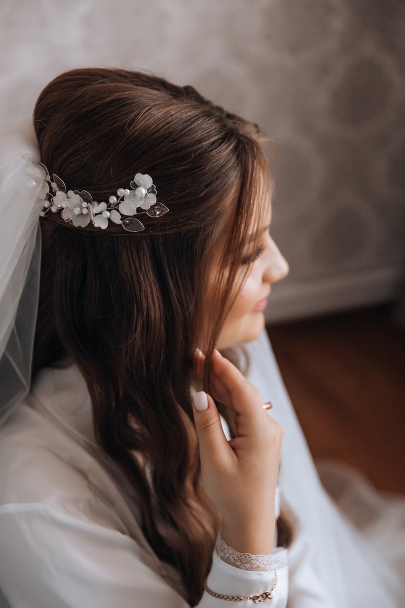 Bridal hair clip floral, Bridal floral head piece, Floral wreath, Bridal tiara floral, Bridal floral hair comb, Wedding floral hair piece image 3