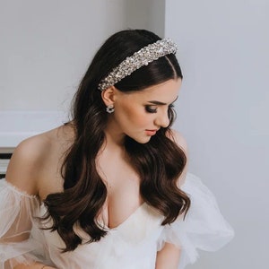 Bride headband, Pearl bridal headband, Embroidered headband, White padded headband, Bridal tiara, Bridal head piece, Wide headband image 5